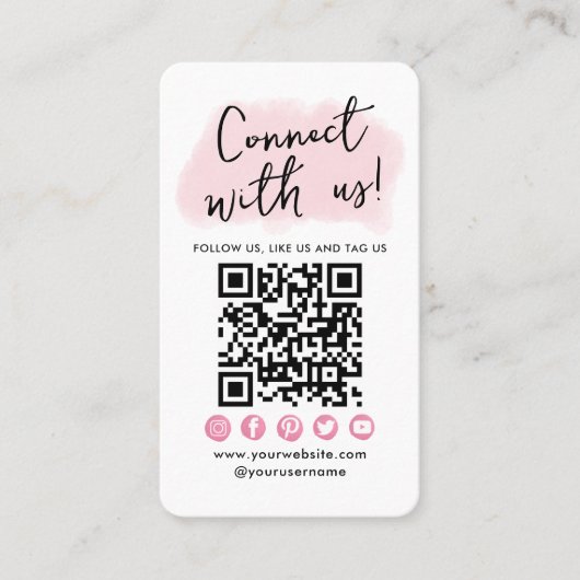 Verbind met ons roze sociale media QR-code modern Visitekaartje (Voorkant)