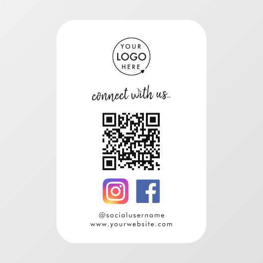 Verbind met ons | Social Media QR Code White Raamsticker (Vel)