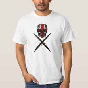 verbindingsschedel en kruisje met gebod dolk t-shirt