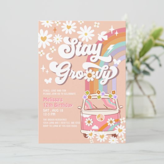 Verblijf Groovy Hippie 70's Retro 1e verjaardag Kaart (Staand voorkant)