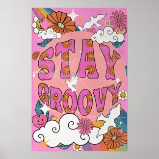 Verblijf Groovy Retro Poster,  Home Decor Poster