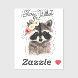 Verblijf in de natuur - Kute Raccoon met bloemen k Sticker