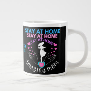 Verblijf thuis Mam Roze & Blauw Silhouet Vrouw Chi Extra Grote Beker