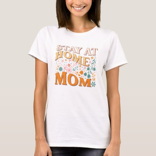 Verblijf thuis moeder Groovy retro pastel bloemen T-shirt (Voorkant)