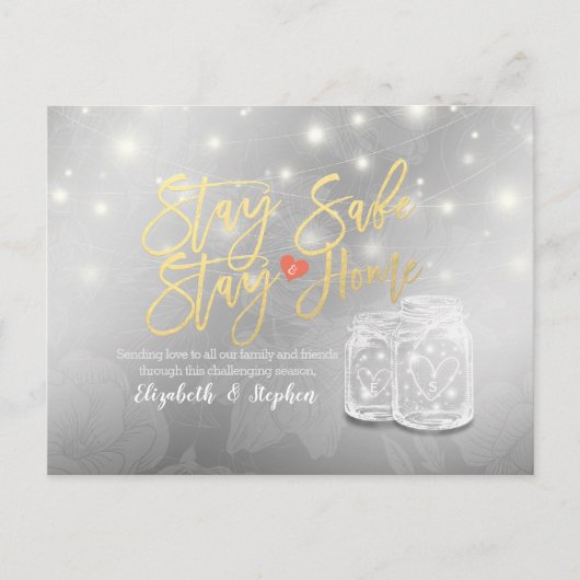 Verblijf thuis Verblijf Veilig Weddenschap Uitstel Aankondigingskaart (Voorkant)