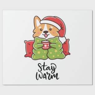 Verblijf Warm Christmas Corgi Santa Hat Holiday Cadeaupapier