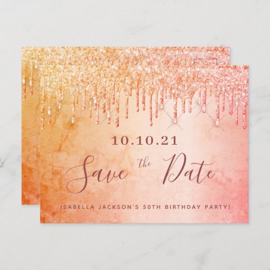 Verblijfsdag roos goud glitter behalve datum briefkaart (Voorkant / Achterkant)