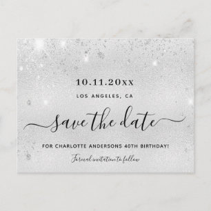 Verblijfsfeestdag zilverglitter metaal, met uitzon aankondigingskaart