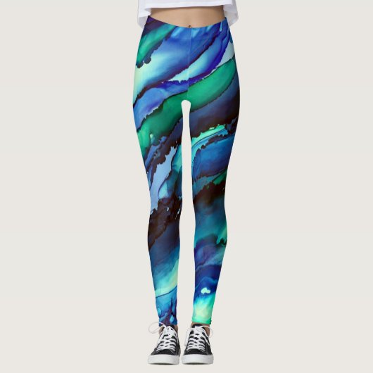 Verbluffend blauw alcoholinkt leggings (Voorkant)