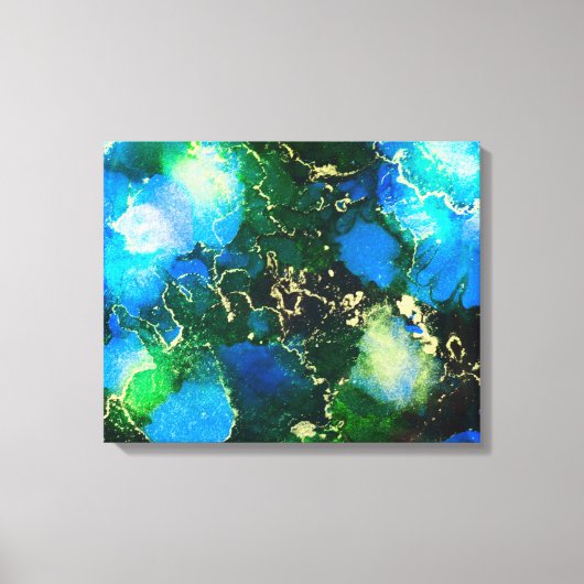 Verbluffend blauw en goudalcoholinkt canvas afdruk (Voorkant)