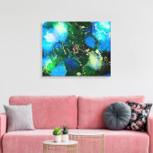 Verbluffend blauw en goudalcoholinkt canvas afdruk (Insitu (Woonkamer))