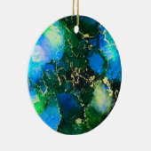 Verbluffend blauw en goudalcoholinkt keramisch ornament (Rechts)