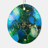 Verbluffend blauw en goudalcoholinkt keramisch ornament (Links)