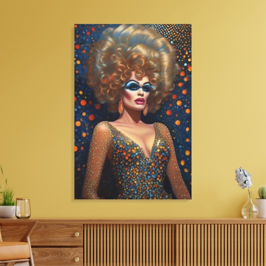 Verbluffend blond bombshell drag queen portret canvas afdruk (Insitu (Woonkamer))