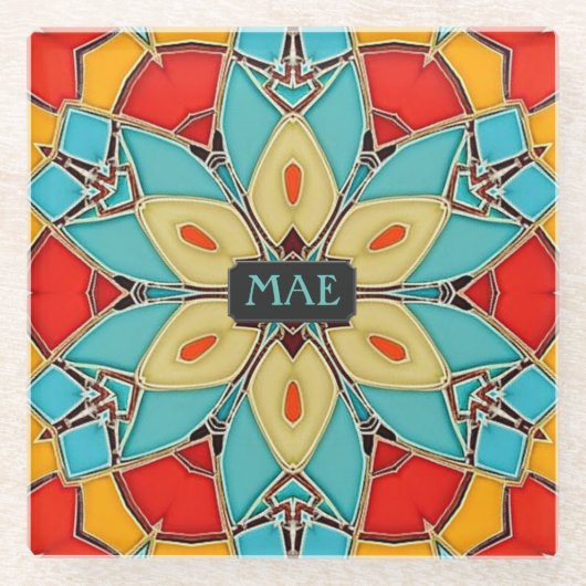 Verbluffend elegumkleurige glazen blik - Uw initia Glazen Onderzetter (Voorkant)