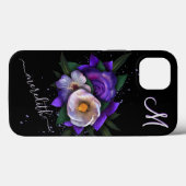 Verbluffend Floral 3-Color Monogram Glitter Name Case-Mate iPhone Case (Achterkant (horizontaal))