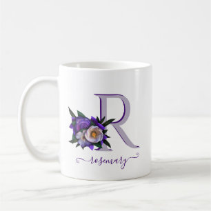 Verbluffend Floral Lavender White Custom Monogram Koffiemok