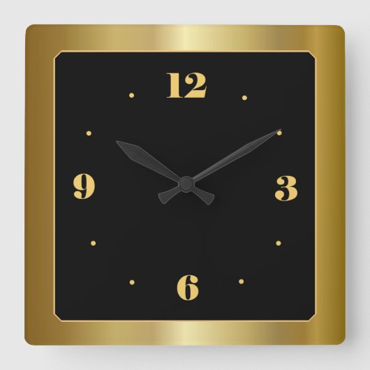 Verbluffend goud met Black Center Wall Clock Vierkante Klok (Voorkant)