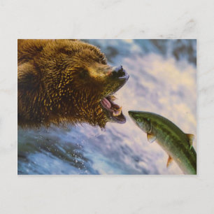 Verbluffend grizzly beer zalm afbeelding briefkaart