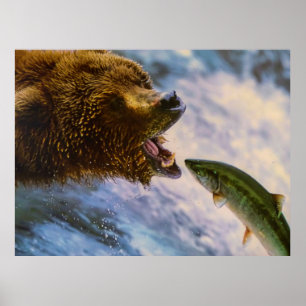 Verbluffend grizzly beer zalm afbeelding poster