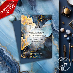 Verbluffend Indigo Blauw en Goud Abstract Kaart