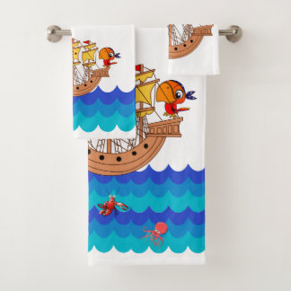 Verbluffend marien ontwerp met een piratenschip bad handdoek