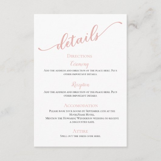 Verbluffend moderne, eenvoudige bruiloft met minim informatiekaartje (Voorkant)