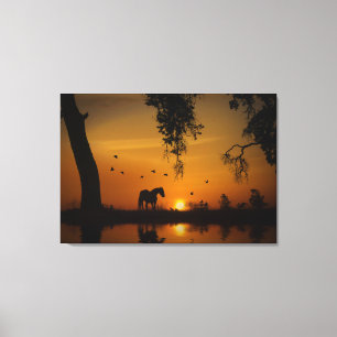 Verbluffend paardenwater en vogels in het zuidwest canvas afdruk