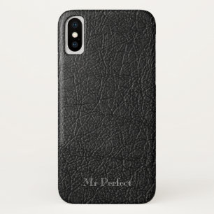 Verbluffend zwart lederen gevoel personaliseerbaar iPhone x hoesje