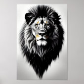 Verbluffend zwart-wit leeuwenportret poster (Voorkant)