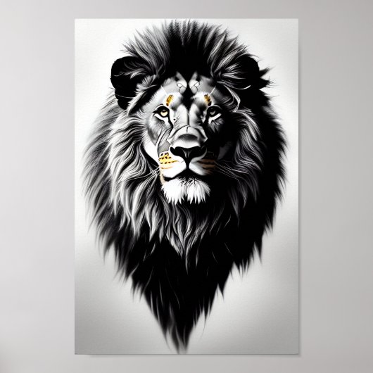 Verbluffend zwart-wit leeuwenportret poster (Voorkant)