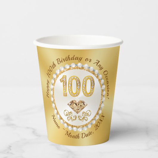 Verbluffende 100th, Gepersonaliseerde Verjaardagsp Papieren Bekers (Voorkant)