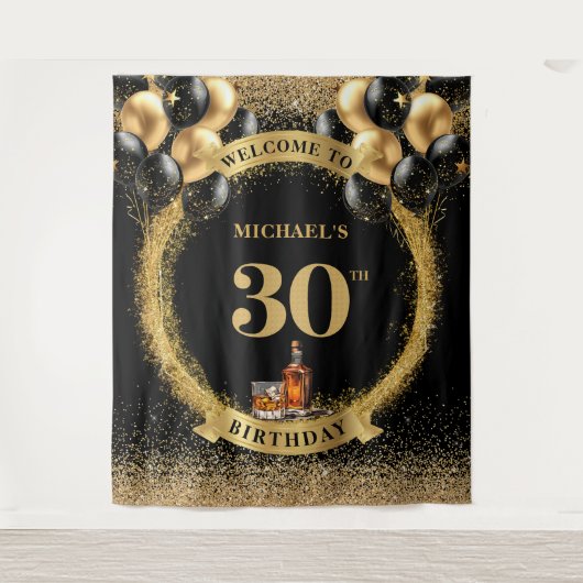 Verbluffende 30e verjaardag man whiskey feest tapi wandkleed (Voorkant)