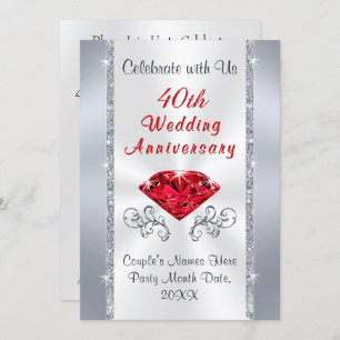 Verbluffende 40e Ruby Wedding Jubileum Invitations Kaart