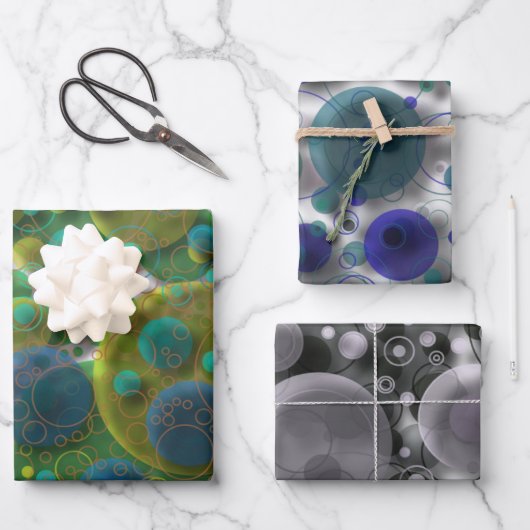 Verbluffende abstracte bubbels en cirkels inpakpapier vel (Voorkant)