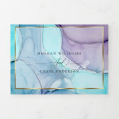 Verbluffende Aqua Violet Abstract Ink Tri Fold Inv Drieluik Uitnodiging (Cover)