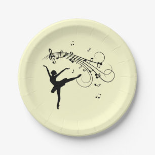 Verbluffende Ballerina Dancing met Music Yellow Papieren Bordje