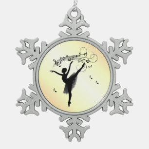 Verbluffende Ballerina Dancing met Music Yellow Tin Sneeuwvlok Ornament