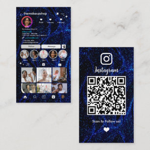 Verbluffende Blauwe Glitter Instagram QR Code Soci Visitekaartje