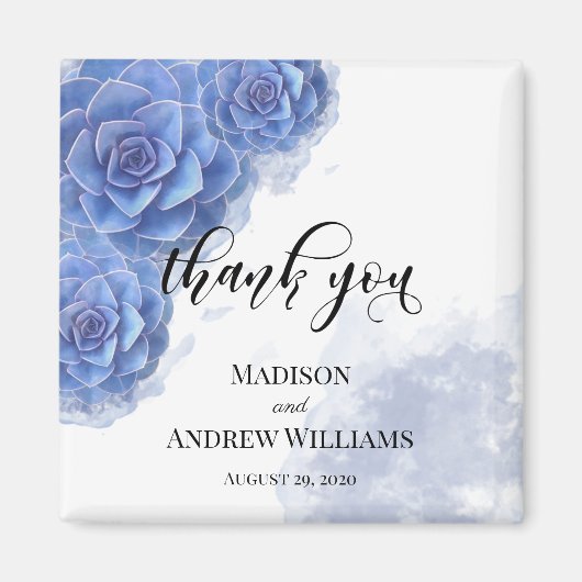 Verbluffende blauwe Waterverf Succulturen Dank je Magneet (Voorkant)