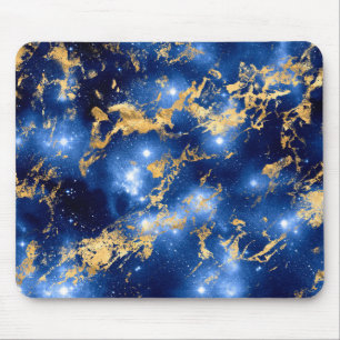 Verbluffende blauwe, witte en gouden marmeren melk muismat