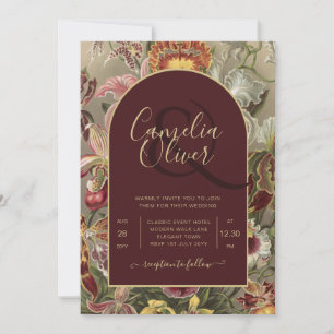 Verbluffende botanische Bourgogne Floral Weddin Kaart