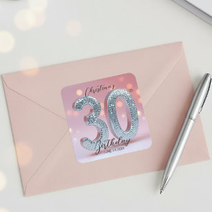 Verbluffende Chic Pink en Silver Sequin 30 Verjaar Vierkante Sticker