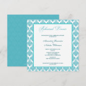 Verbluffende Damask Rehearsal Dinner Invite (aqua) Kaart (Voorkant / Achterkant)