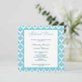 Verbluffende Damask Rehearsal Dinner Invite (aqua) Kaart (Staand voorkant)