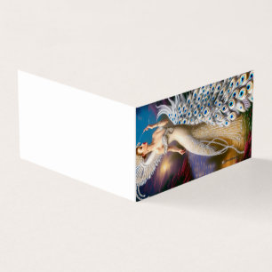 Verbluffende full body witte pauwenvogel visitekaartjes