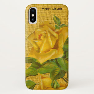 Verbluffende gele rozen op gele Burlap achtergrond iPhone X Hoesje