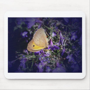 Verbluffende gele vlinder op lavendel. muismat
