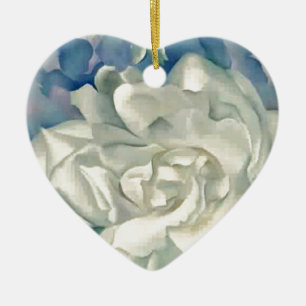 Verbluffende Georgia O'Keefe White Rose en Larkspu Keramisch Ornament