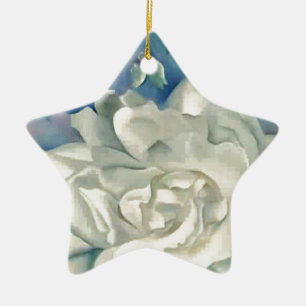 Verbluffende Georgia O'Keefe White Rose en Larkspu Keramisch Ornament